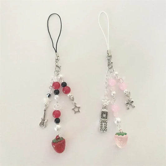 Pink & Red Strawberry Phone Charms
