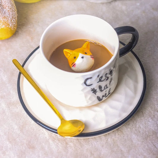 Cute Cat Relief Ceramics Mug